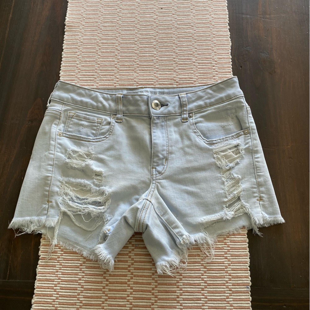 American Eagle midi distressed jean shorts